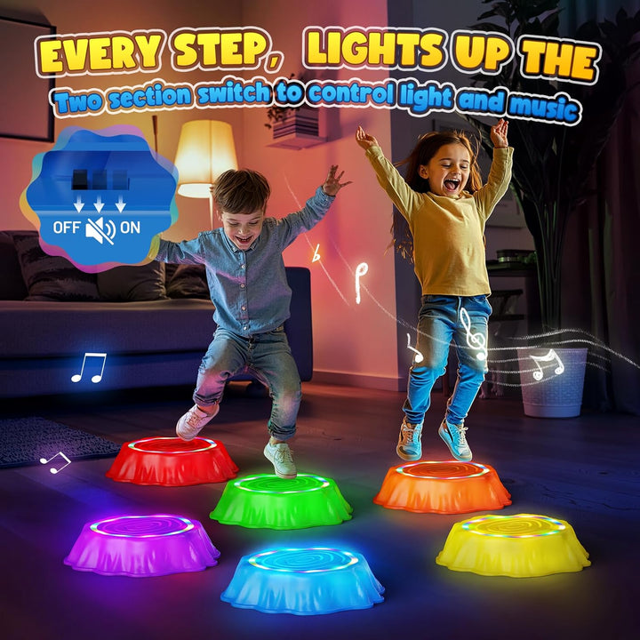 Stepping Stones for Kids, 6Pcs Light up & Music Non-Slip Stepping Stones, Sensory Toy for Toddler Balance & Coordination Skills, Indoor & Outdoor Toys, Toys for Toddlers Ages 3-5