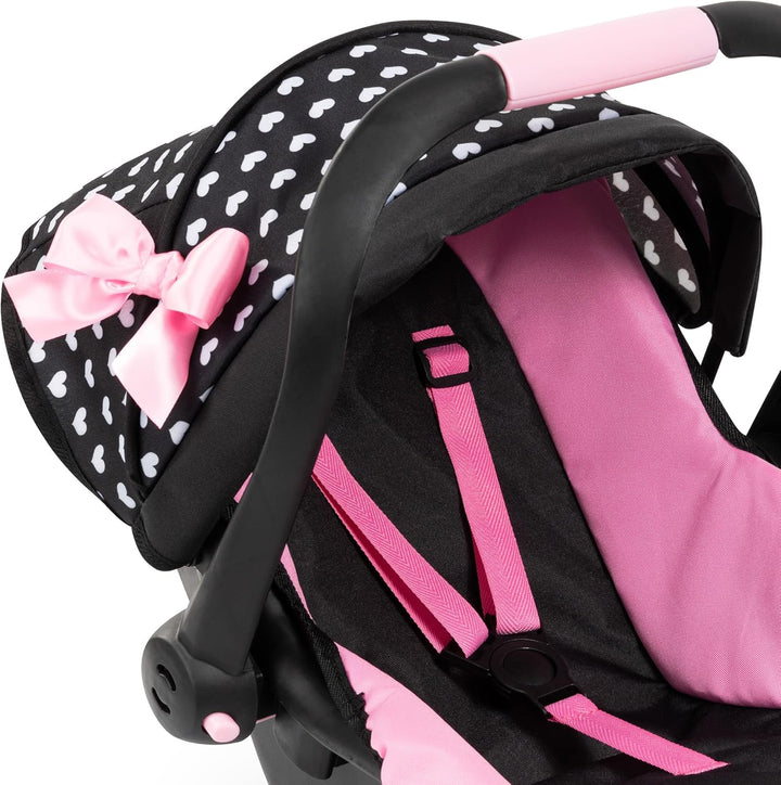 Design Dolls: Deluxe Car Seat: Hearts Black & Pink - Pretend Play Accessory for Dolls/Plushes up to 18", Ages 3+, Large