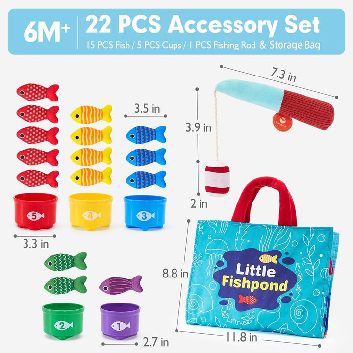 Montessori Toys for 1 Year Old - 10 in 1 Cloth Toddler Fishing Game with Stacking Cups, Baby Toy 12-18 Months One Year Old Boy Birthday Gift, Toddler Toys for 1 2 Year Old Boy Girl Gifts
