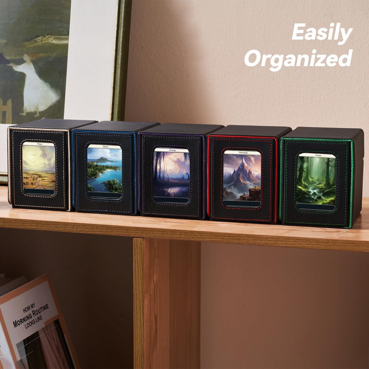 Card Deck Box for MTG Commander - Patented Design, Commander Display, Fits 100 Double-Sleeved Cards, 35Pt Card Brick & Dice Tray - Black/Green