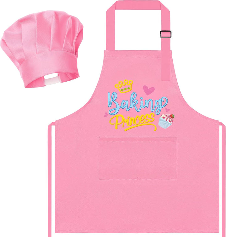 2 Pcs Kid Apron and Chef Hat Set, Adjustable Children Blue Kitchen Apron Cooking Baking Painting and Training Kits Dress up Role Play Chef Toy Kid Funny Cooking Gift New Year