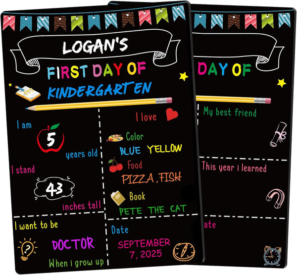 First Day of School Sign 14"X10" Double-Sided First and Last Day of School Board Reusable Wooden Colorful Chalkboard for Grades 1-12 for Kindergarten Pre K for Photography