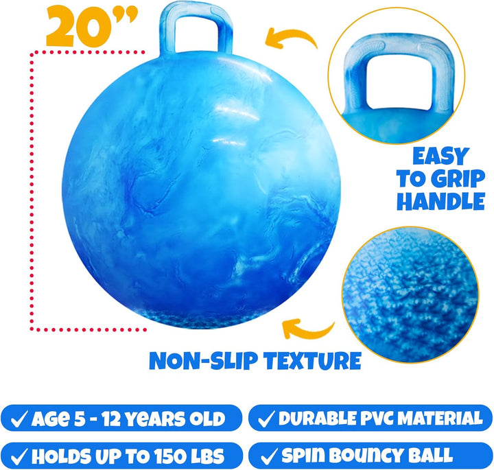 Hopper Ball with Handle for Kids 20-Inch (50Cm) Bouncy Balls for Kids, Blue Jumping Ball for Kids Kangaroo Hippity Hop Balls, Sit and Spin Bouncing Ball with Handle Bounce Ball for Kids with Hand Pump