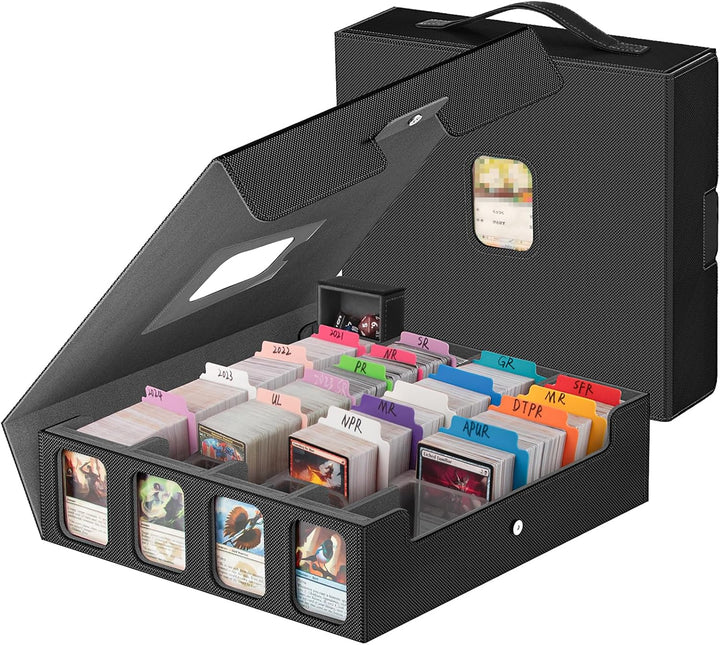 Card Storage Box 3200+ MTG Deck Box with 30 Colorful Divider, 4 Row Commander Trading Card Cases with Portable Handle & Display Windows, Fits for Mtg/Tcg/Magic Cards, Patented Design