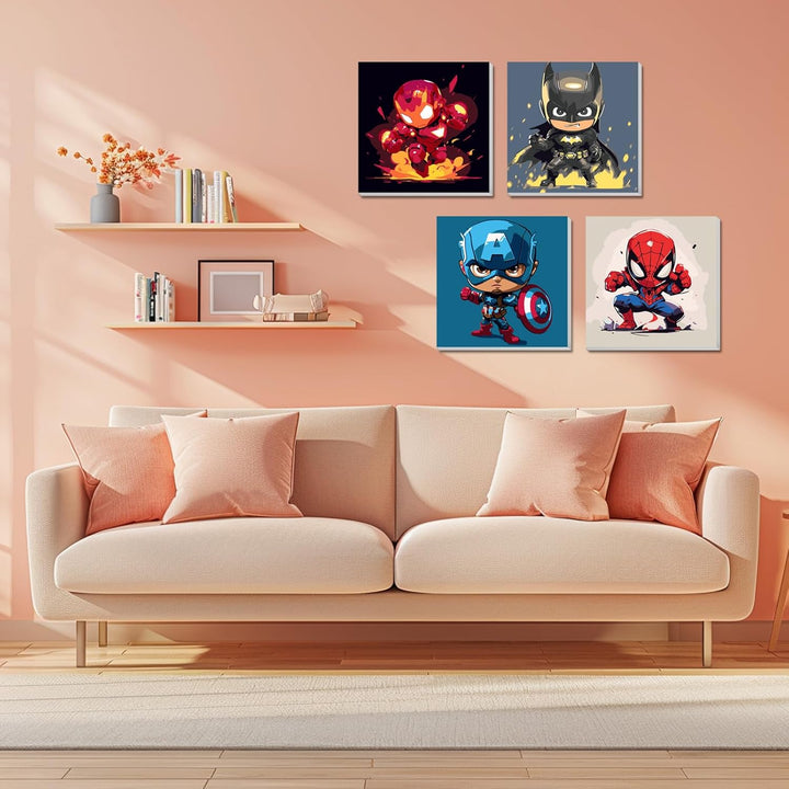 4 Pack Paint by Numbers Kit for Kids Paint by Number Kits Age 4-8 Painting Canvas for Kids Ages 8-12 Boys Framed Canvas Painting by Numbers Anime Drawing Kit Color by Numbers Kit for Kid 8X8 Inch