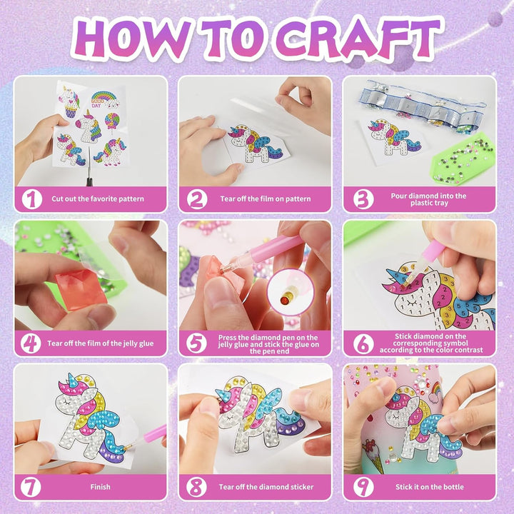 Glow in the Dark Decorate Your Own Water Bottle Kit,Unicorn Toy Gift for 4-6-8-10-12 Year Old Girl,Craft Toy for Age 3 4 5 6 7 8 9 10 Girl,Kid Teen Water Bottle Sticker for School Christmas Birthday