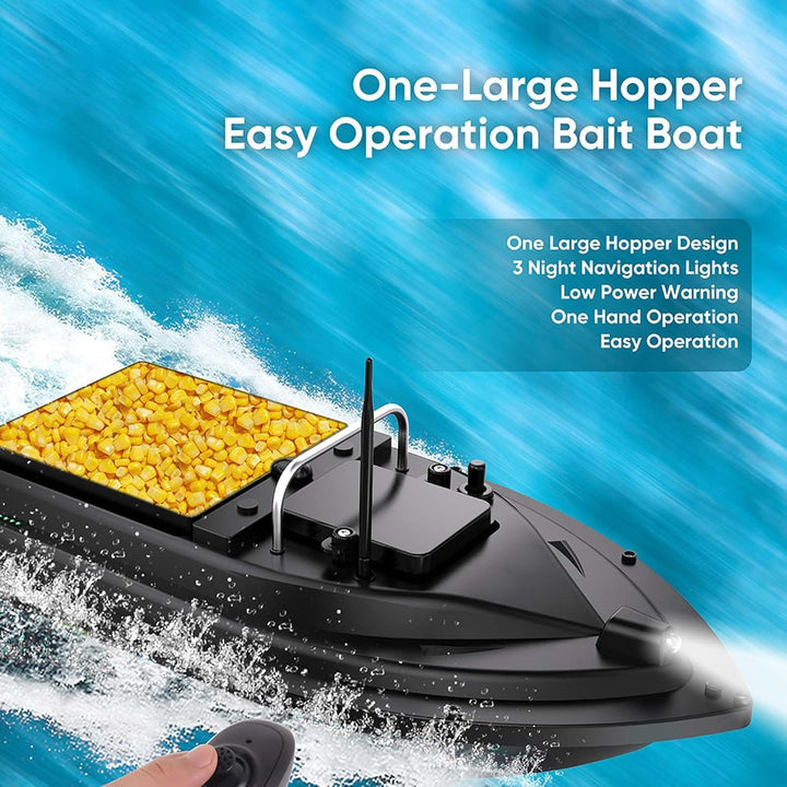 RC Fishing Bait Boat with 2.4Ghz Remote Control One-Hand Operation ABS Shell 1.5Kg Load Capacity Dual Motor Black