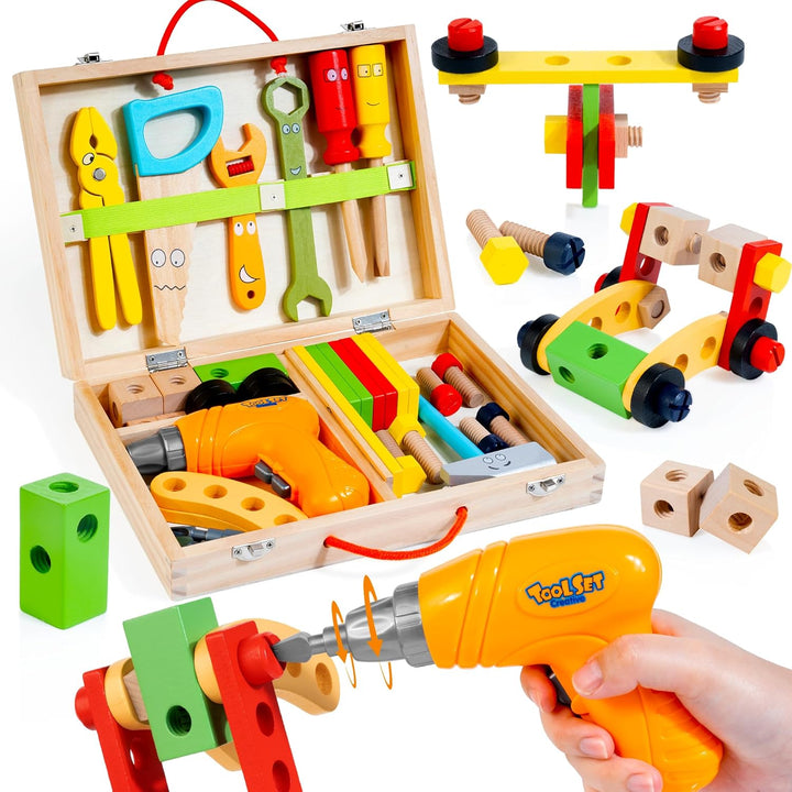 Tool Kit for Kids, 36-Piece Wooden Toddler Tools Set Includes Tool Box, Montessori Educational Stem Construction Toys for 2 3 4 5 6 Year Old Boys Girls, Best Birthday Gift for Kids