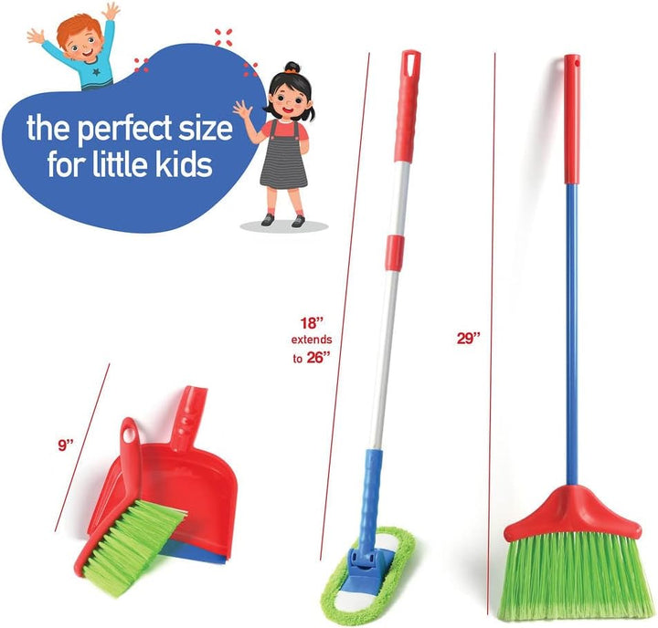 Kids Cleaning Set 4 Piece - Toy Cleaning Set Includes Broom, Mop, Brush, Dust Pan - Toy Kitchen Toddler Set Is a Great Toy Gift for Boys & Girls