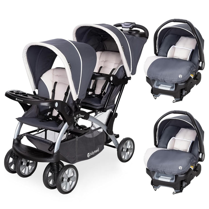 Infant and Toddler Double Stroller & Car Seat Combo, 2 Pc Set, Stormy - Portable and Lightweight Stroller Duo and Car Seat Travel System Tandem