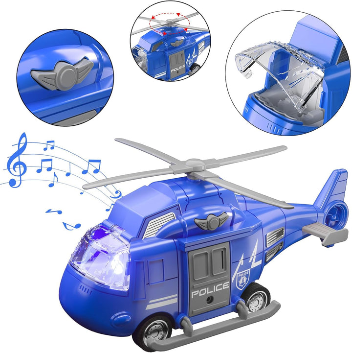 4 Pack Emergency Vehicle Toys for Kids 3 4 5 6 7 8 Years Old, Helicopter, Police Car, Fire Truck, Ambulance Friction Powered Toys for Toddlers, Gifts for Age 3-12 Boys Girls