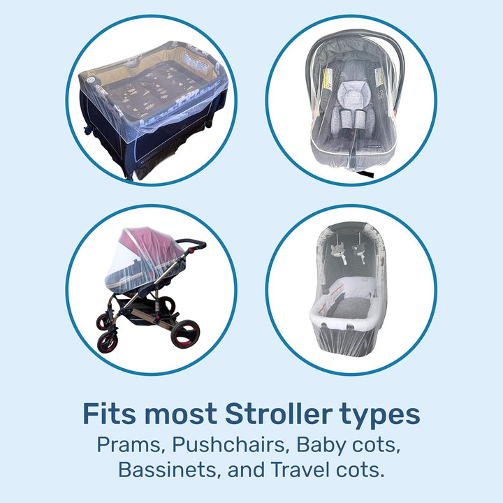 Mosquito Net for Baby Stroller and Crib - Durable Mesh Bug Net Cover with Elastic Edge - Fits Strollers, Bassinets, Playards, and Mini Cribs - Travel Essential for Newborns - 63X64-Inch (White)
