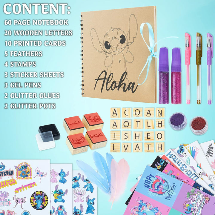 Stitch Scrapbook Supplies Set for Girls Teenagers DIY Scrapbooking Supplies Arts Craft Kit with Stickers Stamps Glitter Gel Pens Journal Stitch Gifts