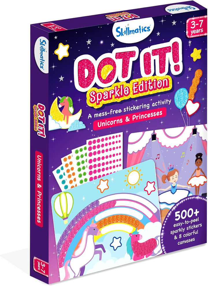 Dot It Sticker Art - Unicorns & Princesses, 500+ Sparkly Stickers, Mess-Free Fun for Kids, DIY Scrapbooking Craft Kits, Travel Toys, Gifts for Ages 3, 4, 5, 6, 7