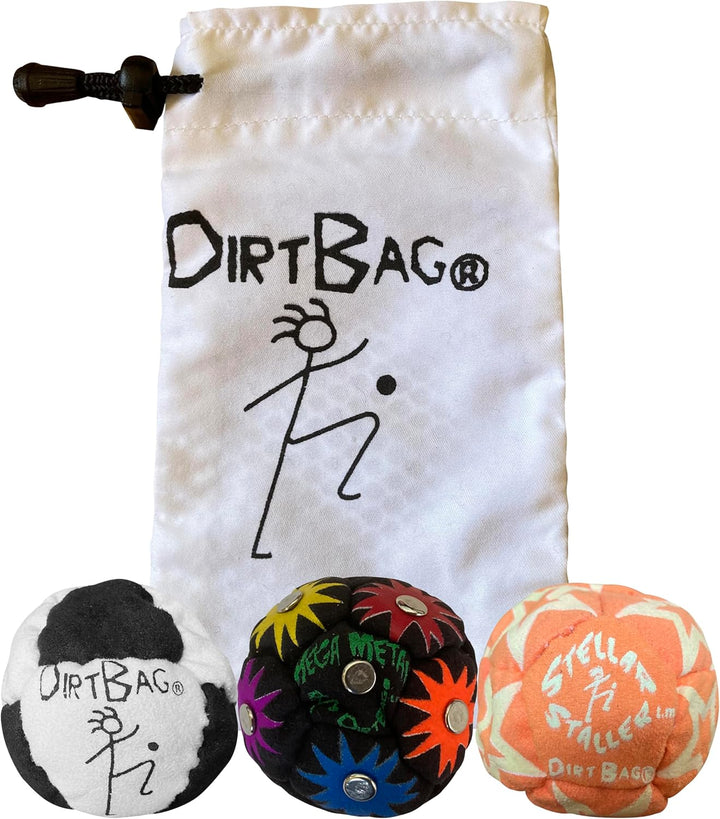 All Star Footbag 3 Pack with Pouch, 100% Handmade, Premium Quality, Bright Vivid Colors, Signature Carry Bag