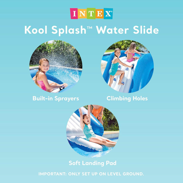 Kool Splash Inflatable Water Slide Swimming Pool Play Center with Built in Sprayers for Kids and Adults, Ages 6 and Up, Blue
