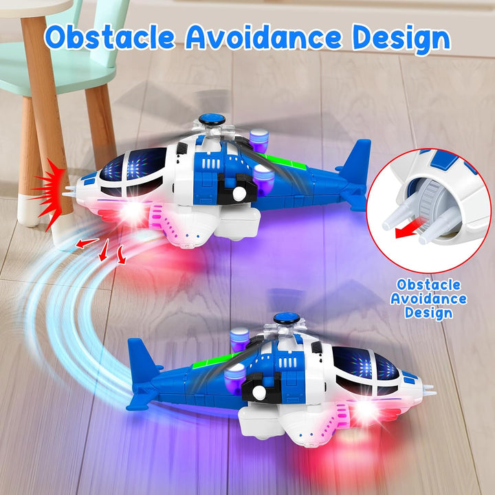 Helicopter Toy for Toddlers 1-3 with Lights and Sounds, 360°Freedom and Operated Automatic Bump Autism Sensory Light up Toys Airplane for Toddler Boy Toys 2 3 4 5 Year Old up Boy Girl Birthday (Blue)