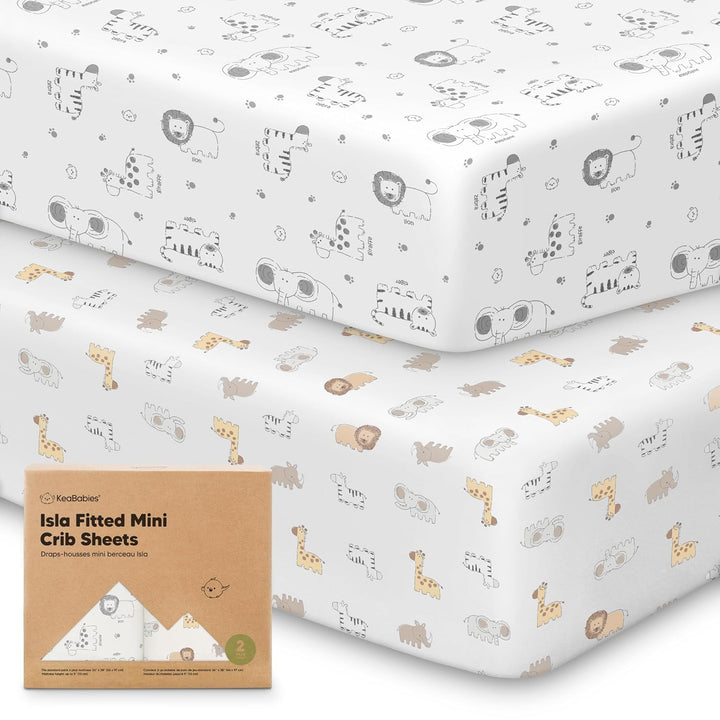 Pack and Play Sheets Fitted - 2-Pack Mini Crib Sheets for Pack N Play Mattress 38X26, Soft & Cozy, Neutral Toddler Playard Bedding, Snug Fitted Mini Baby Crib Mattress Cover Boy, Girl (Butterflies)