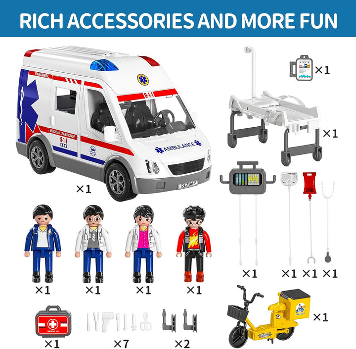 Ambulance Toy for Kids 3 4 5 6 7 8 Years Old Friction Powered Truck with Light and Sound Emergency Vehicle Toy for Boys Girls Gifts for Age 3-12 Boys Girls