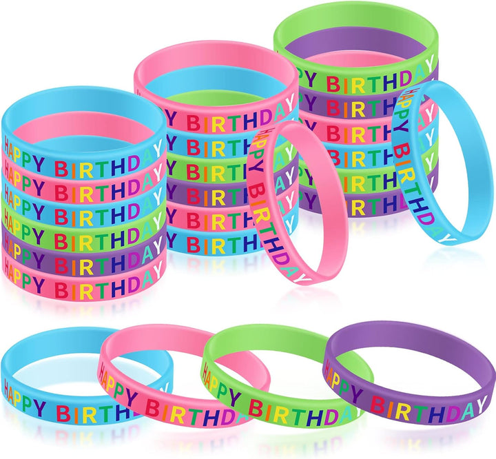 24 Pcs Happy Birthday Rubber Bracelets Colored Silicone Bracelets for Teenagers Birthday Party Favors for Party Supplies (Fresh Style)