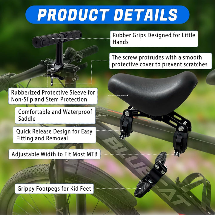 Front Mounted Bicycle Seats for Children, Kid Bike Seat Mountain with Handlebars Foot Pedals for Children 2~5 Years (Black)