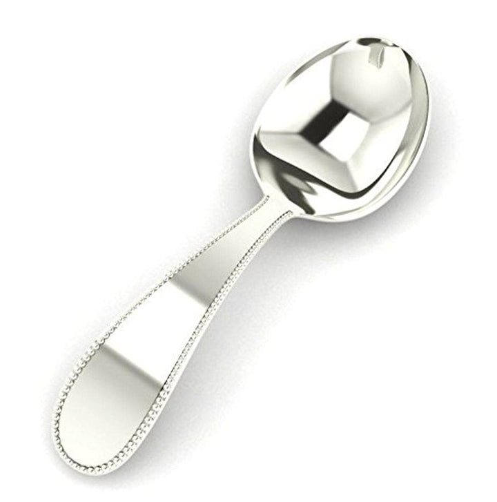 Sterling Silver Beaded Feeding Baby Spoon - Premium Quality Food Grade Standard .925 Solid Sterling Silver Spoon - Engravable Gift for Baby with a Beautiful Gift Box