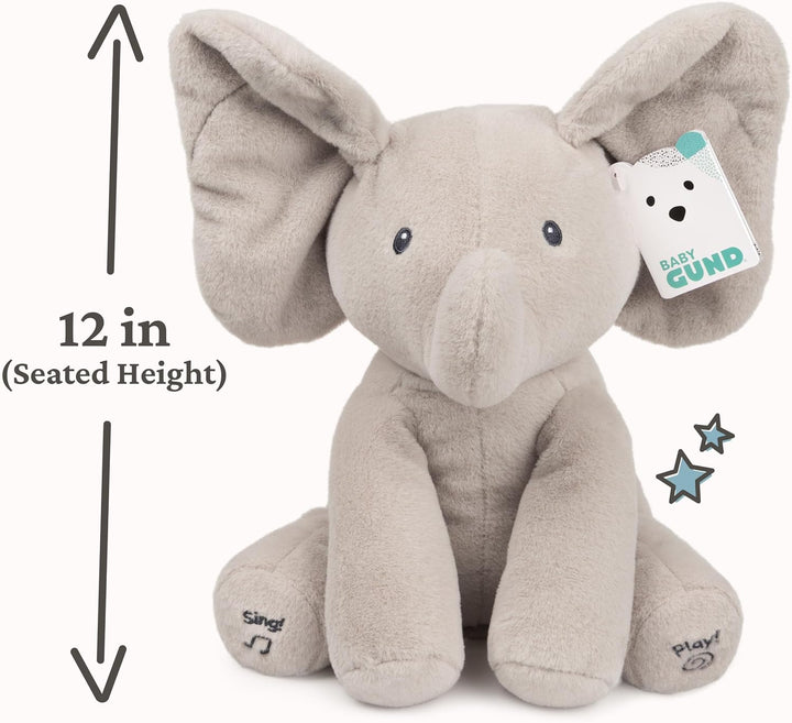 Animated Flappy the Elephant Plush, Singing Stuffed Animal Baby Toy for Ages 0 and Up, Gray, 12"