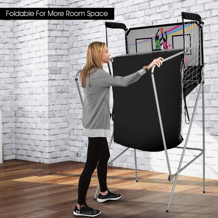 Foldable Basketball Arcade Game, 8 Game Options, Electronic Double Shot 2 Player W/ 4 Balls and LED Scoring System, Indoor Basketball Game for Kids, Adults