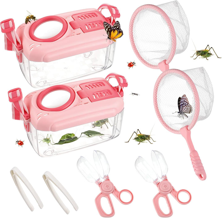 2Sets Bug Catcher for Kids - Sturdy Kids Bug Catching Kit Gifts with Collector Butterfly Net Tweezer, Bugs Habitat Outdoor Explorer Kit for Age 3 4 5 6 7 8, 8Pcs