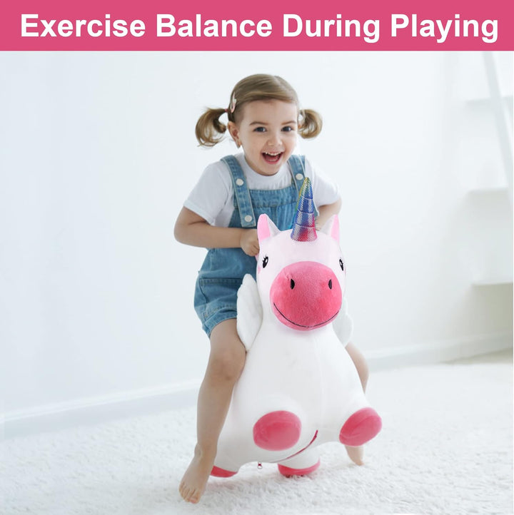 Bouncy Pals Hopping Unicorn Horse, Toddler Girl Inflatable Bouncing Animal Hopper Toy, Outdoor Indoor Plush Ride on Bouncer, Baby Birthday Gift 18 Month 2 3 4 Year Old Kid - Unicorn