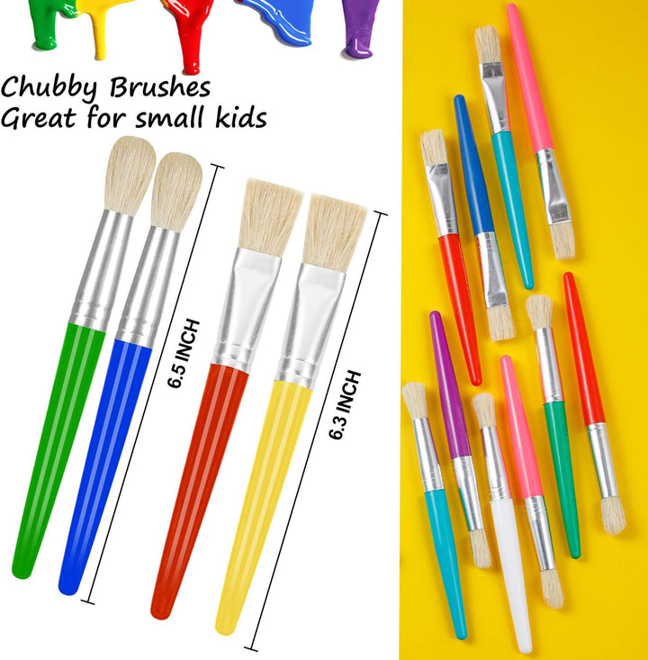 24 Pcs Paint Brushes for Kids Bulk - Colorful round and Flat Kids Paint Brushes, Easy Clean and Hold Toddler Paint Brushes for Acrylic Oil Watercolor Washable Paint
