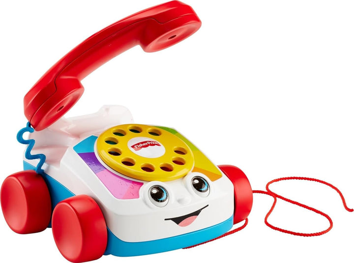 Toddler Pull Toy Chatter Telephone Pretend Phone with Rotary Dial and Wheels for Walking Play Ages 1+ Years