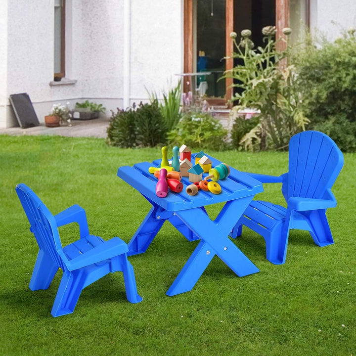 Kids Table and Chair Set, Outdoor Toddler Activity Table and Adirondack Chairs for Picnic, Garden, Patio, Backyard & Beach, Kids Outdoor Table and Chair Set (Blue)