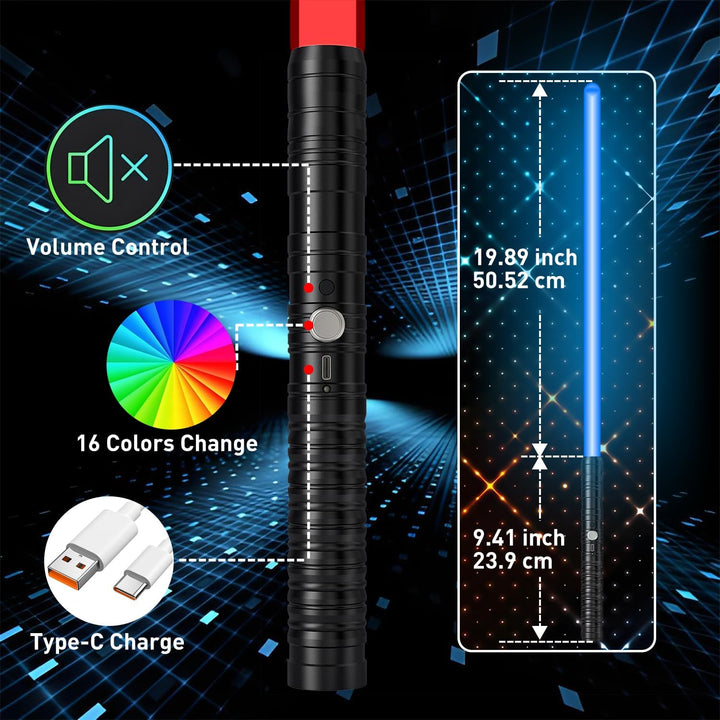 Lightsabers Metal Hilt Dueling Light Sabers RGB 16 Color, FX Sound, Doubled Blade, Rechargeable Sword for Adult Kids Birthday Thanksgiving Xmas Toys Gift Halloween Cosplay