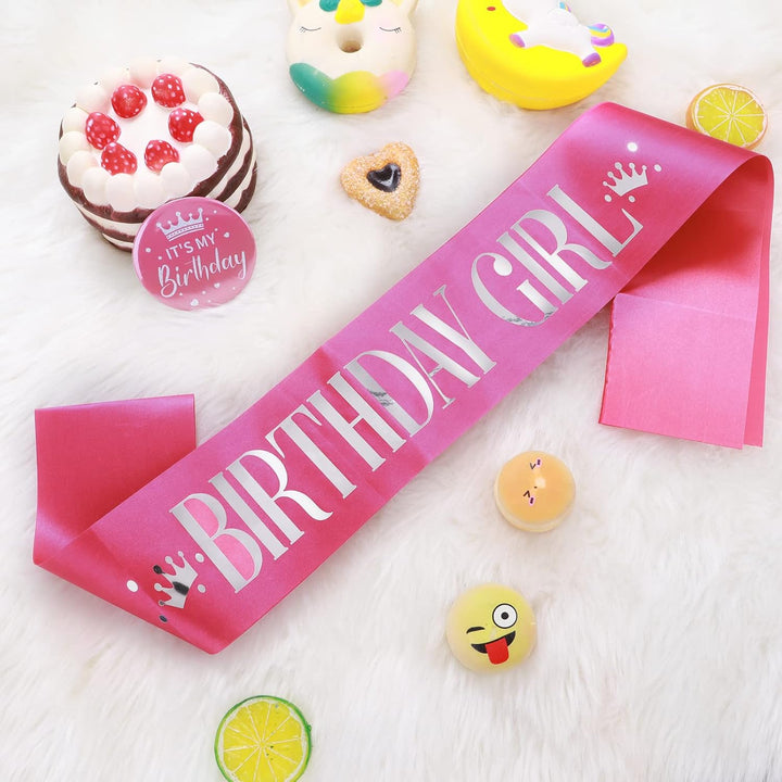 Birthday Girl Decorations - Set Includes Girl Sash & Its My Birthday Badge for Kids Parties