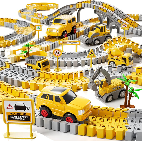 Toddler Boy Toys 236 PCS Race Tracks Toys Gifts for 3 4 5 Year Old Boys Kids, 6 PCS Construction Car Toys Gifts for 2 3 4 5 Year Old Boys, Christmas Birthday Gifts Toys for 3 4 5 Year Old Boys