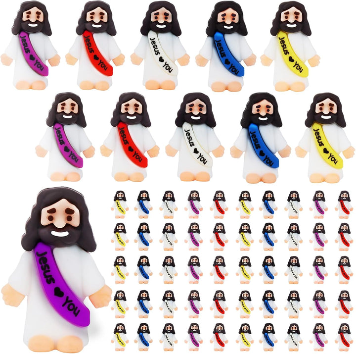 25Pcs Little Jesus Figures Bulk Mini Jesus Figurines Tiny Small Rubber Baby Jesus Toys to Hide Cute Pocket Miniature Jesus Easter Egg Fillers Stuffers Sunday School Baptism Gift