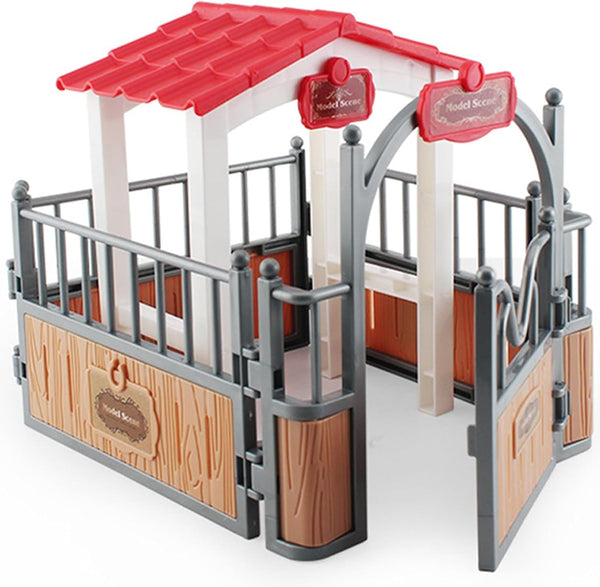 Horse Barn Playset Horse Stable Playset Pavilion 7.3X5.5X6.3'' Plastic Barn Pavilion Imaginary & Creative Educational Toys Accessories for Lovers