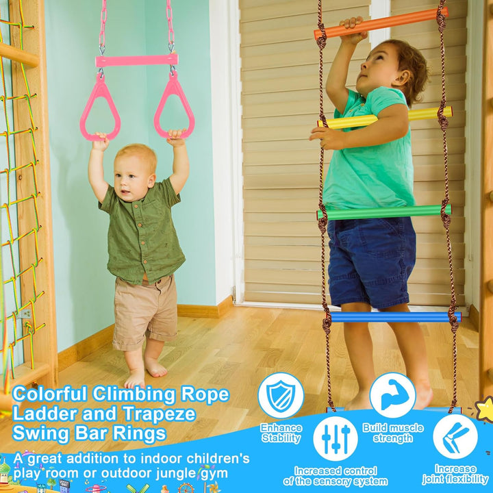 2 Pack Gym Swing Sets 48'' Trapeze Swing Bar Monkey Bar Heavy Duty Chain with Locking 6.8Ft Climbing Rope Ladder Climbing Game for Accessories Tree House Playground Outdoor Play (Pink)