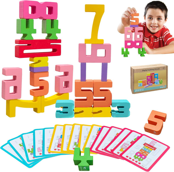 20Pcs Wooden Number Building Blocks, Montessori Number Blocks Math Learning Digital Building Blocks Digital Educational Counting Learning Toys for Parent-Child Interaction Social Skills Development