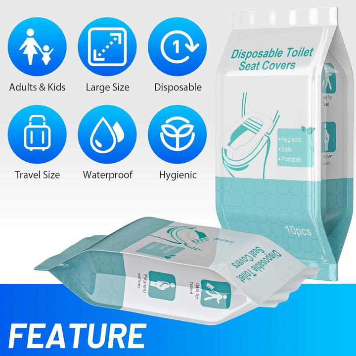 50 Pack Toilet Seat Covers Disposable - Waterproof 16X24 Inch Extra Large Individually Wrapped Toilet Seat Shields Travel Accessories for Adults Kids