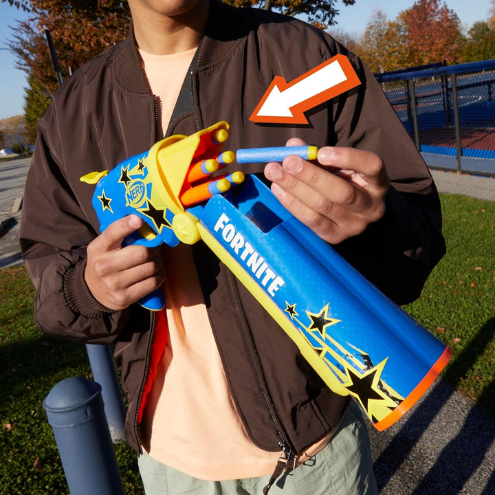 Fortnite Half Tone Hero Blaster, Bonus Code to Unlock Half Tone Hero Wrap in the Game, Break Open Loading, 12  Elite Darts, Fortnite Gifts (Amazon Exclusive)