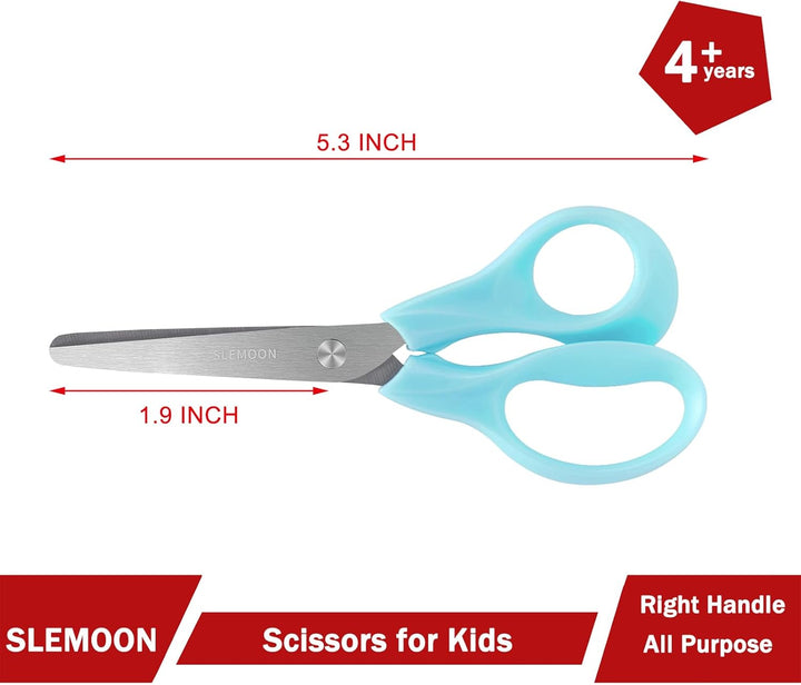5" Small School Student Blunt Kids Craft Scissors, Sharp Stainless Steel Blades Safety Comfort Grip for Toddler Preschool Children Cutting Paper, 3 Pack,Blue