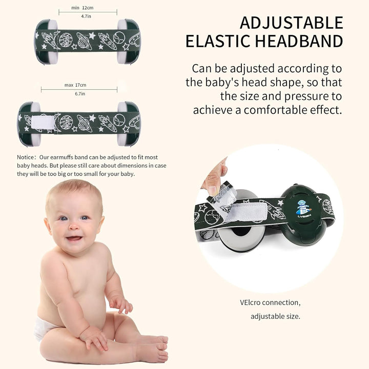 Baby Noise Reduction Earmuffs – Noise Cancelling Headphones for Infants and Kids, Perfect for Travel, Airplanes, Concerts, Fireworks. 25Db Sound Block, Dark Green