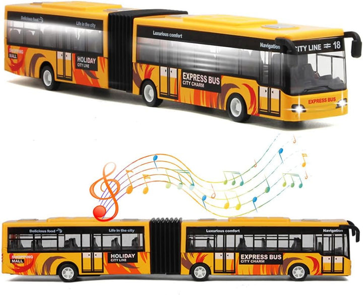 City Bus Toy for Kids, Die Cast Alloy Pull Back Vehicles, Metro Articulated Electric Bus with Sounds and Lights, Model Cars Toys Educational Gift for Kids Boys Girls Ages 3+