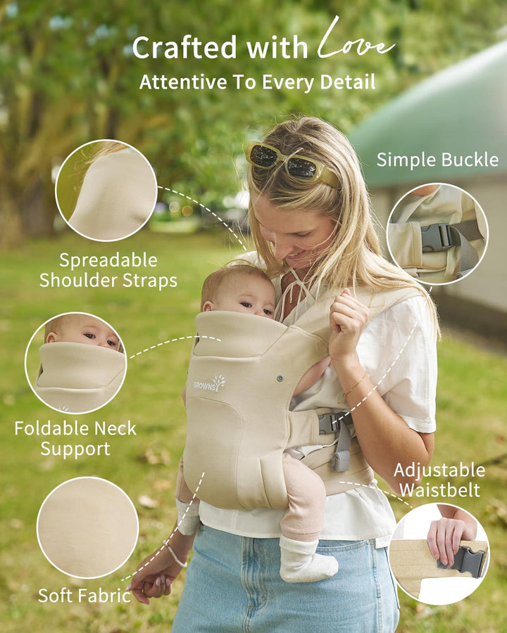 Baby Carrier Newborn to Toddler, Cozy Baby Wraps Carrier, Ergonomic Baby Carrier with Head Support, Cream