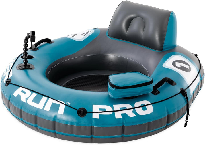 58825EP River Run 1 Inflatable Floating Lounge: Comfortable Backrest – Built-In Cup Holders – Durable Grab Handles – All around Grab Rope – 220Lb Weight Capacity– Blue