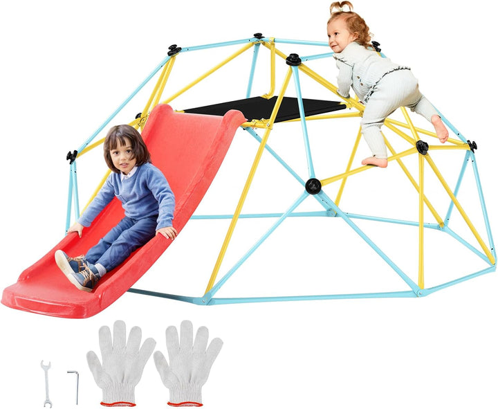 Climbing Dome, 10FT Geometric Dome Climber with Hammock and Swing, Jungle Gym Supports 750LBS and Easy Assembly for Kids 3 to 10 Years Old, with Climbing Grip, Outdoor Backyard Play Equipment