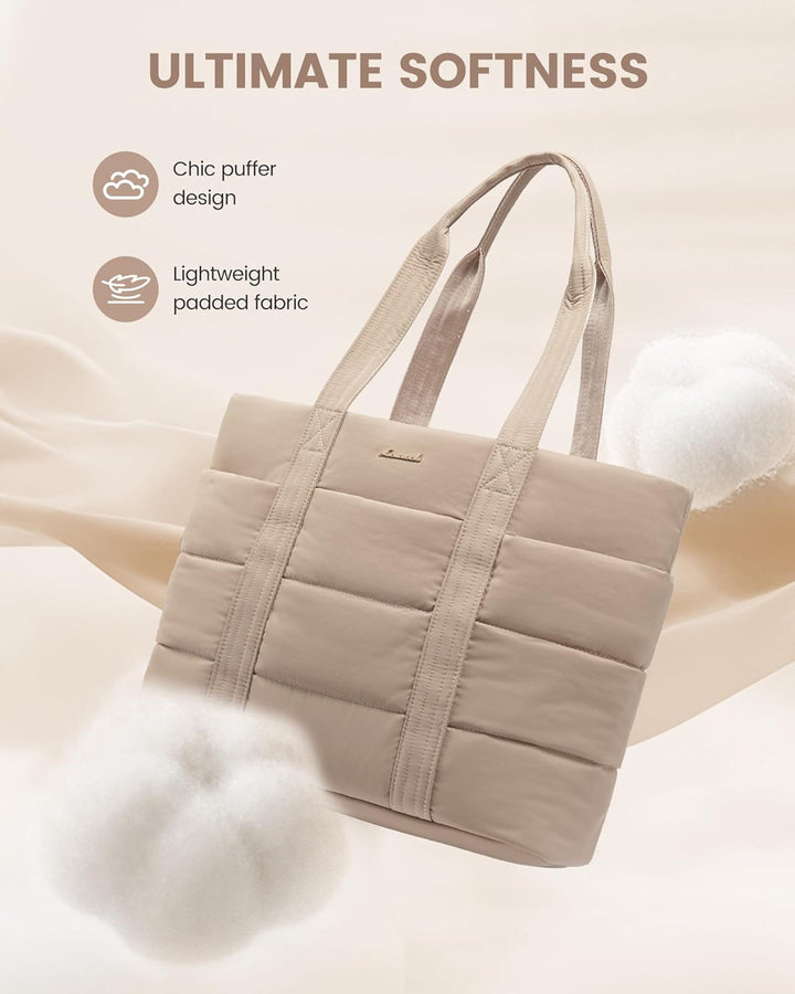 Diaper Bag Tote, 15.6Inch Puffer Baby Diaper Bag Waterproof Travel Diaper Tote with Changing Pad Pacifier Case