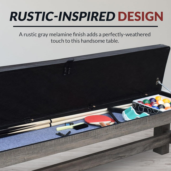Logan 7-Ft Pool Table Combo Set with Benches - Rustic Gray with Blue Felt, Barnwood